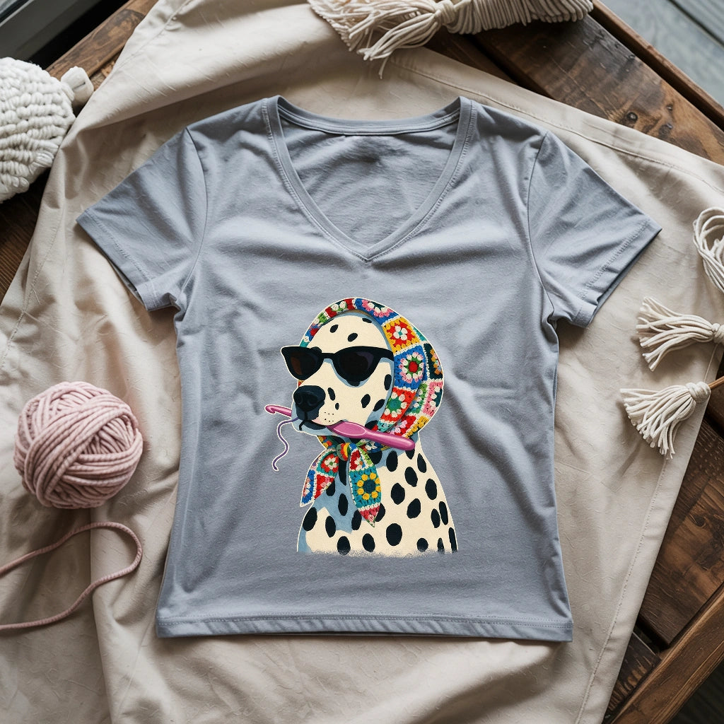 Granny Square Dalmatian Lady V-neck