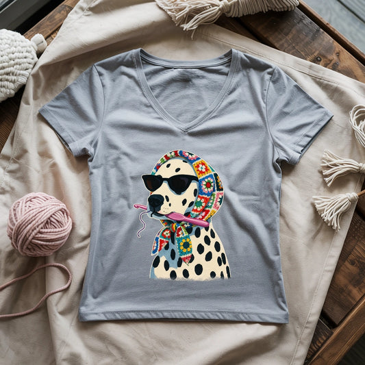 Granny Square Dalmatian Lady V-neck