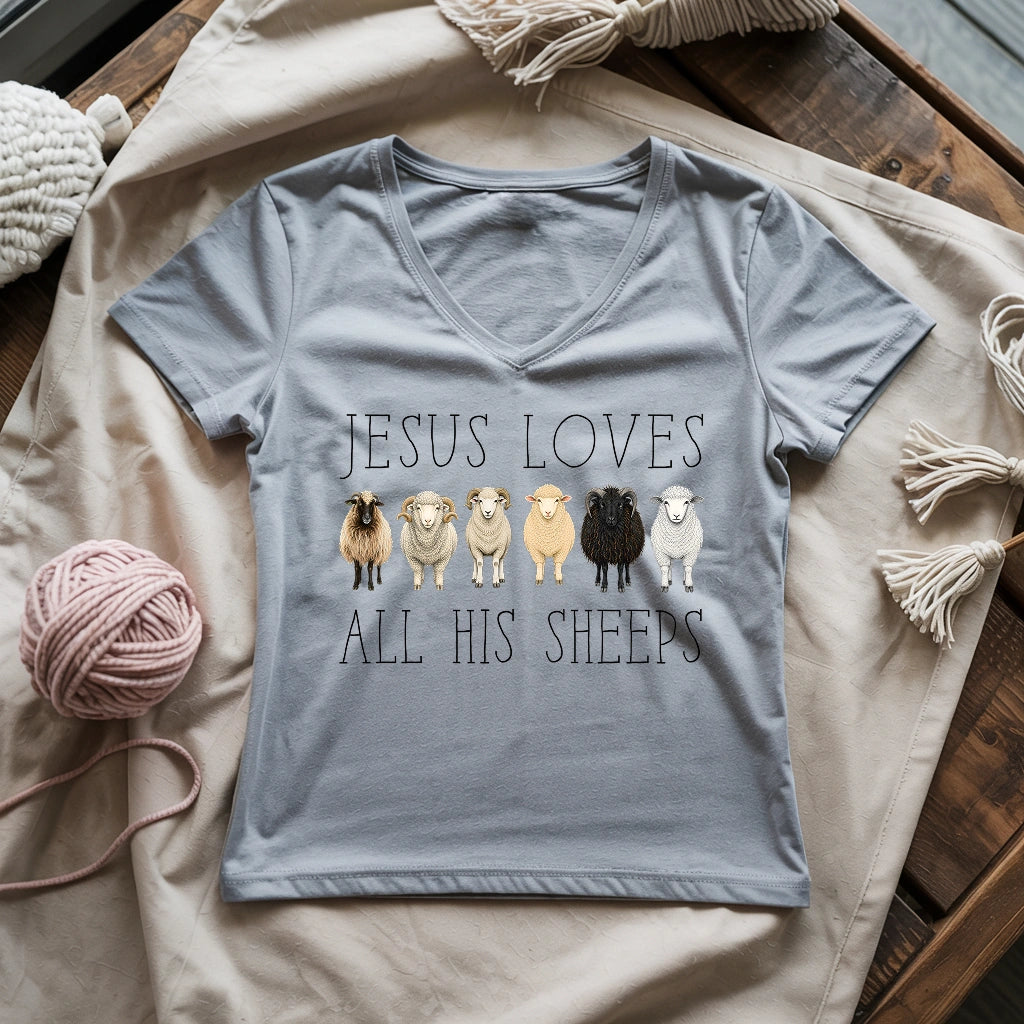 Jesus Loves All His Sheeps Lady V-neck