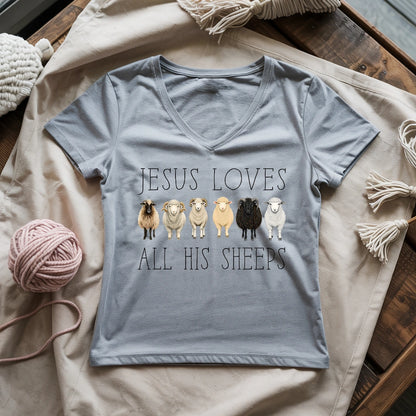 Jesus Loves All His Sheeps Lady V-neck