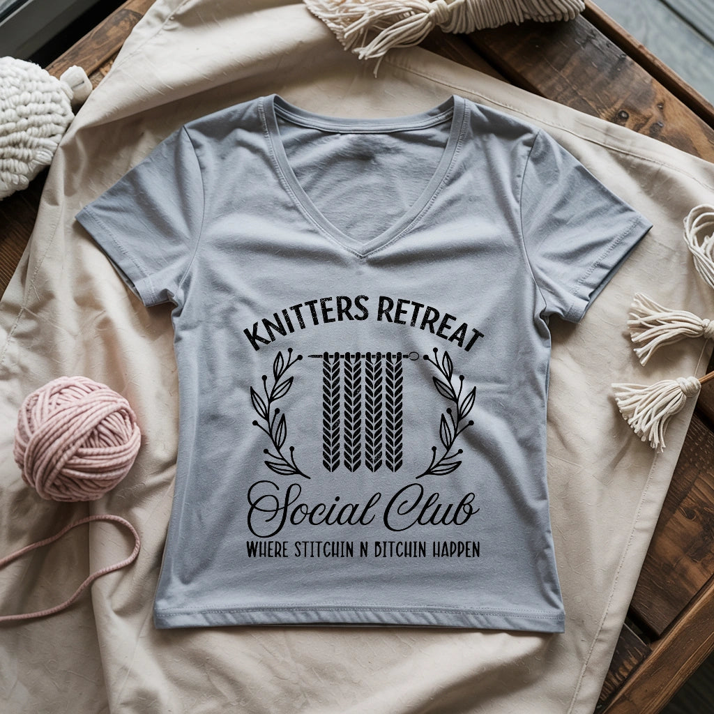 Knitters Retreat Social Club Lady V-neck