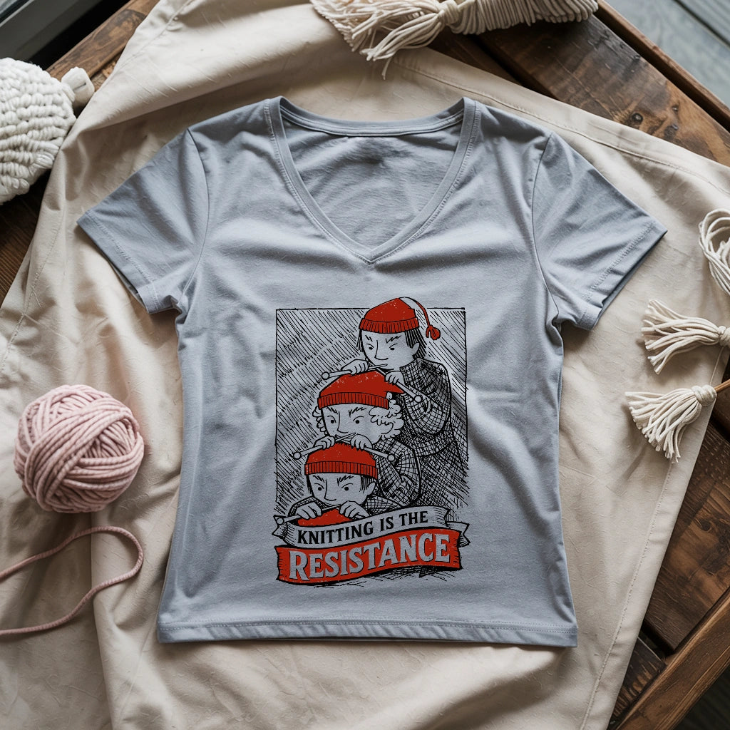 Knitting Is The Resistance Lady V-neck