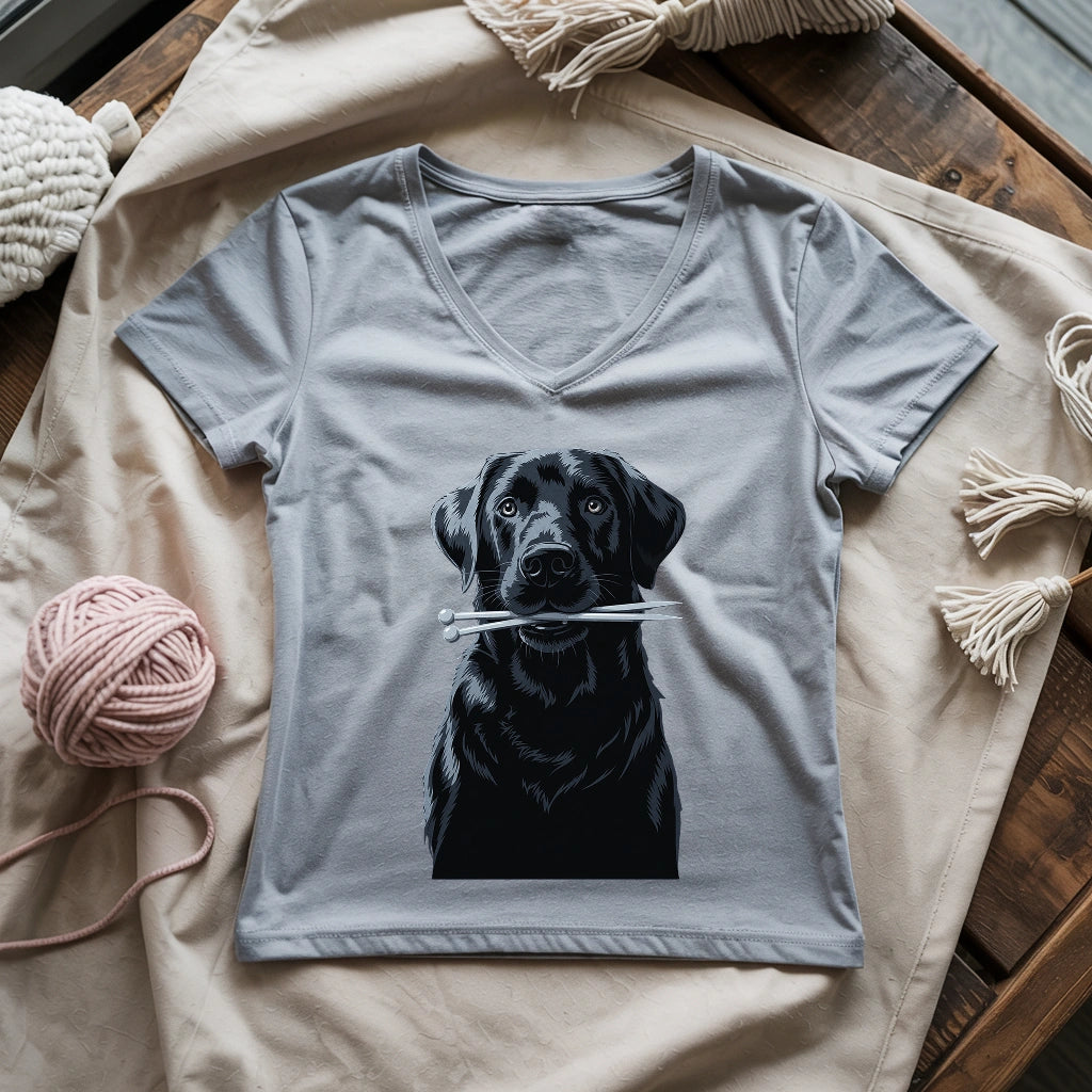 Labrador With Needles Lady V-neck
