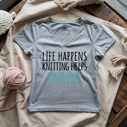 Life Happens Knitting Helps Lady V-neck