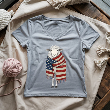 Patriotic Knitting Sheep Lady V-neck