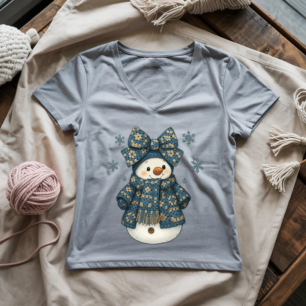 Snowman Crocheter Lady V-neck
