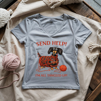 Tangled In Yarn Lady V-neck