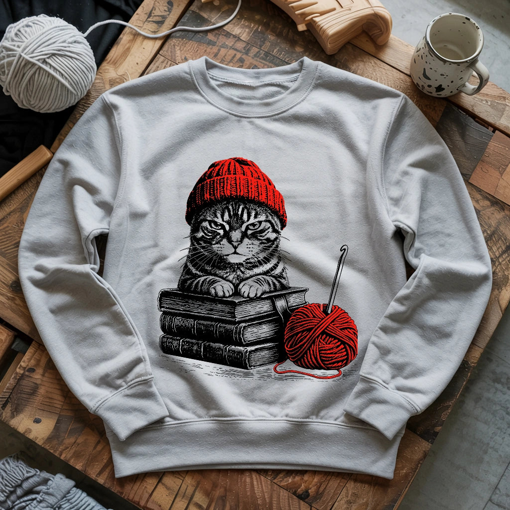 Vintage Cat, Book & Crocheting Sweatshirt