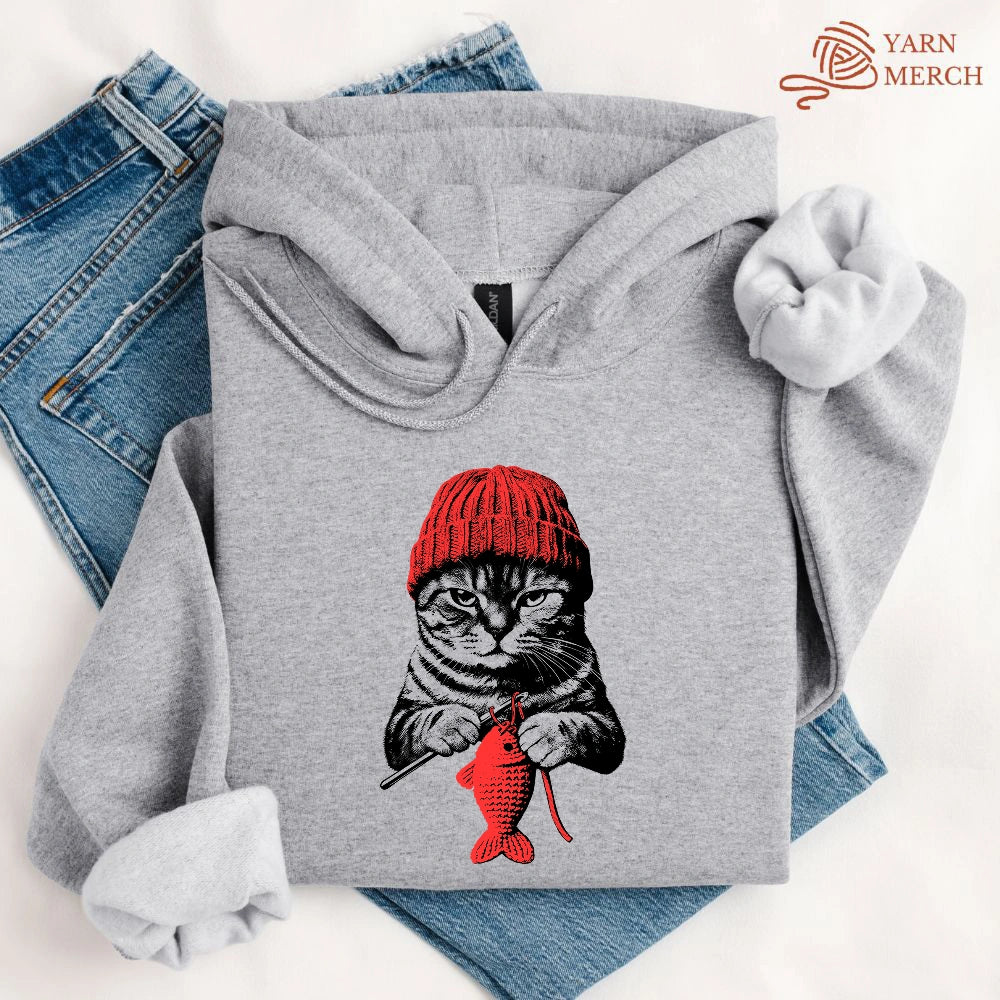 Vintage Crocheting Cat Hoodie