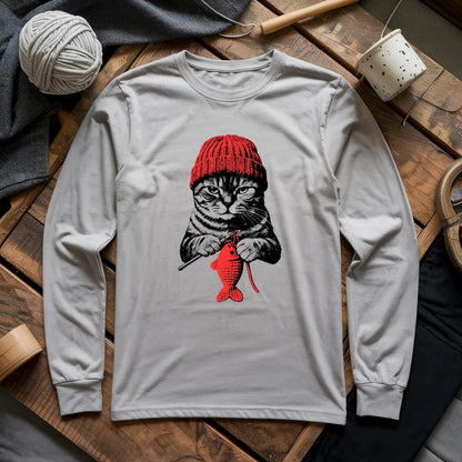 Vintage Crocheting Cat Long Sleeve T-shirt