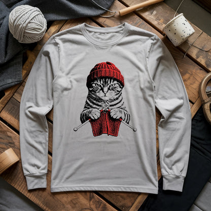 Vintage Knitting Cat Long Sleeve T-shirt