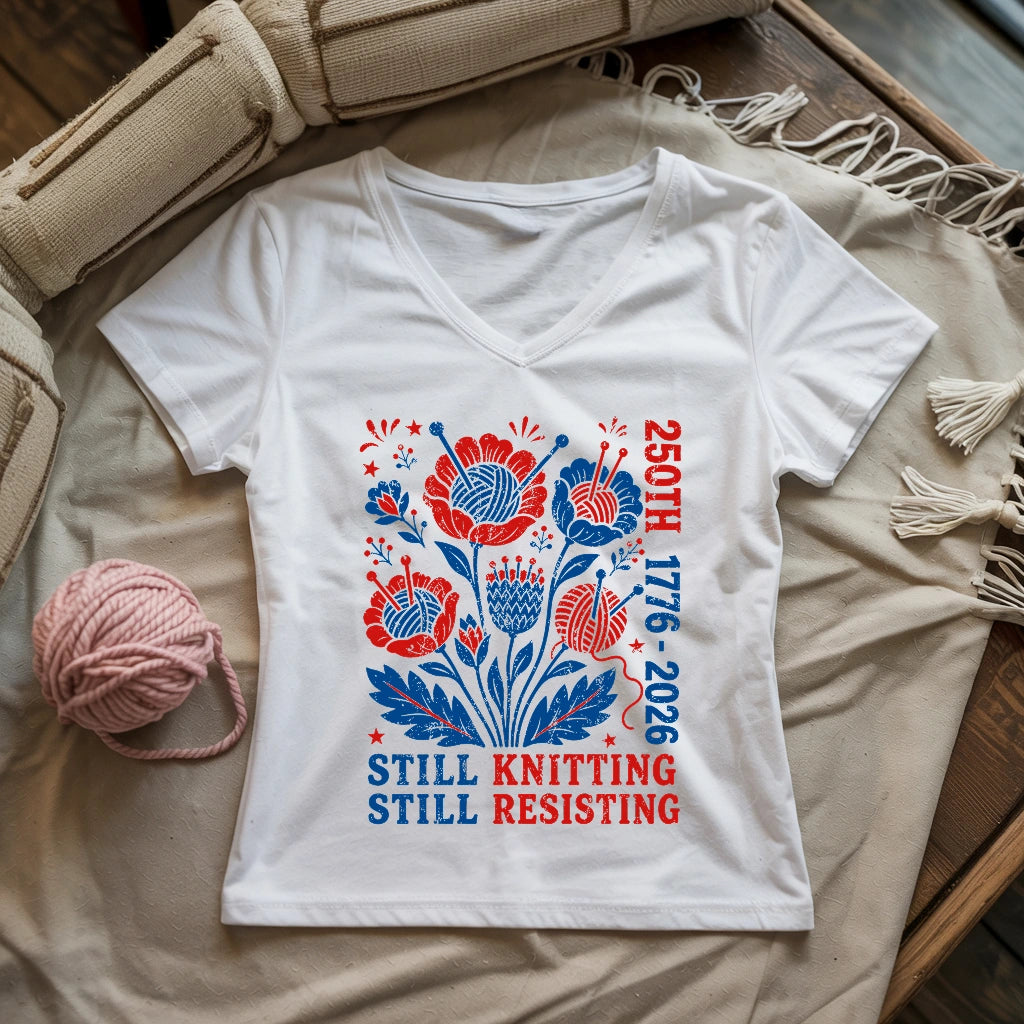 250th Still Knitting Still Resisting Lady V-neck