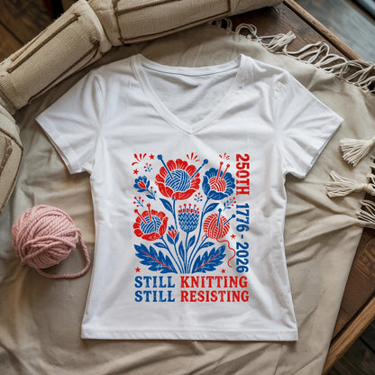 250th Still Knitting Still Resisting Lady V-neck