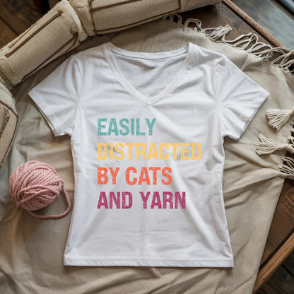 Distracted by Cats & Yarn Lady V-neck