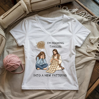 God Crocheting Tangles Lady V-neck