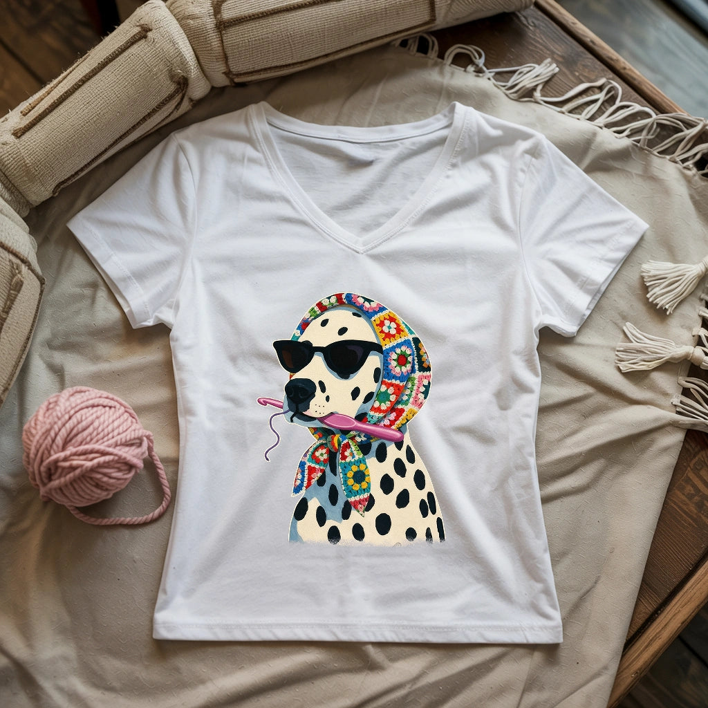 Granny Square Dalmatian Lady V-neck