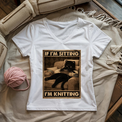 If I'm Sitting, I'm Knitting Lady V-neck