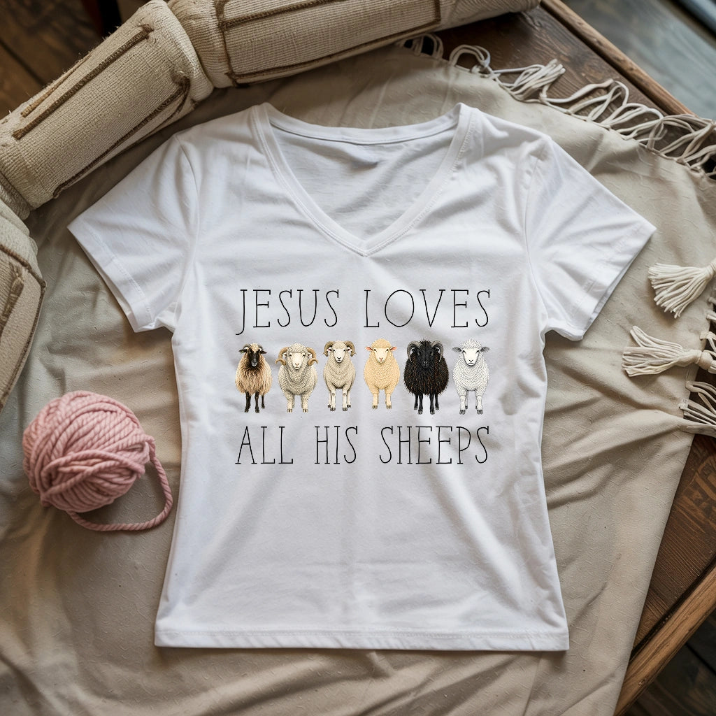 Jesus Loves All His Sheeps Lady V-neck