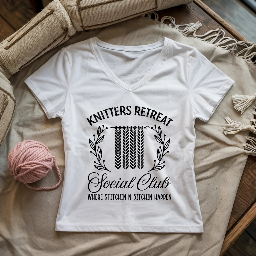 Knitters Retreat Social Club Lady V-neck