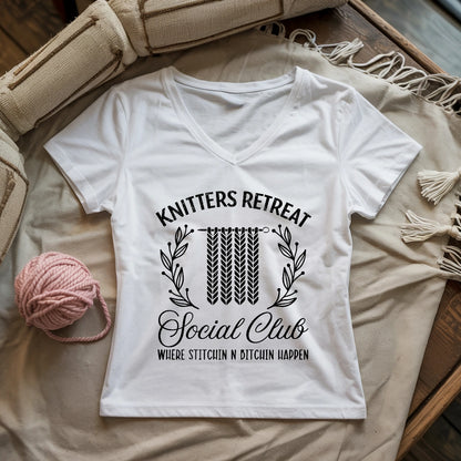 Knitters Retreat Social Club Lady V-neck