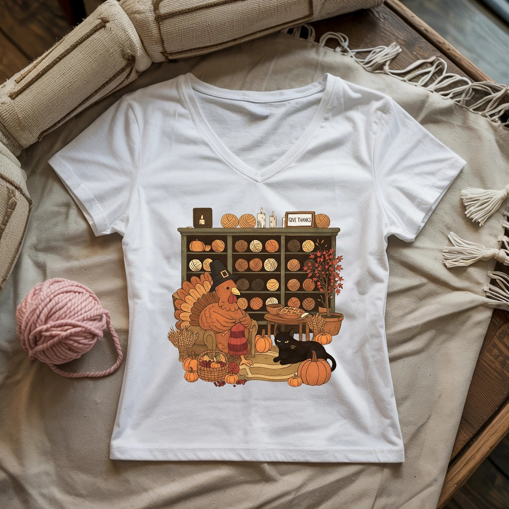 Knitting Turkey Lady V-neck