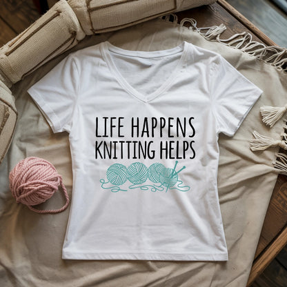 Life Happens Knitting Helps Lady V-neck