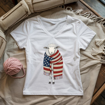 Patriotic Knitting Sheep Lady V-neck