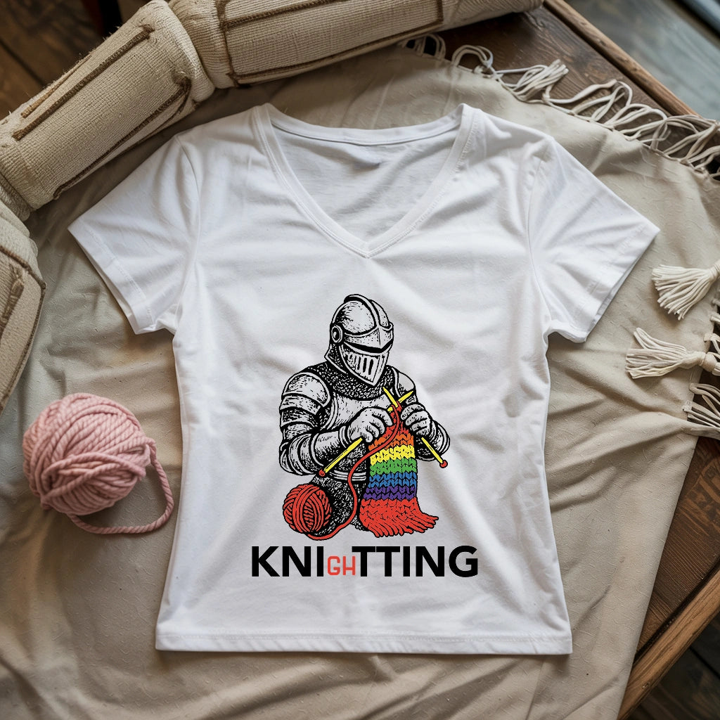 Knight Knitting Lady V-neck