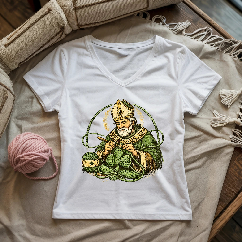 St.Patrick Crocheting Shamrock Lady V-neck