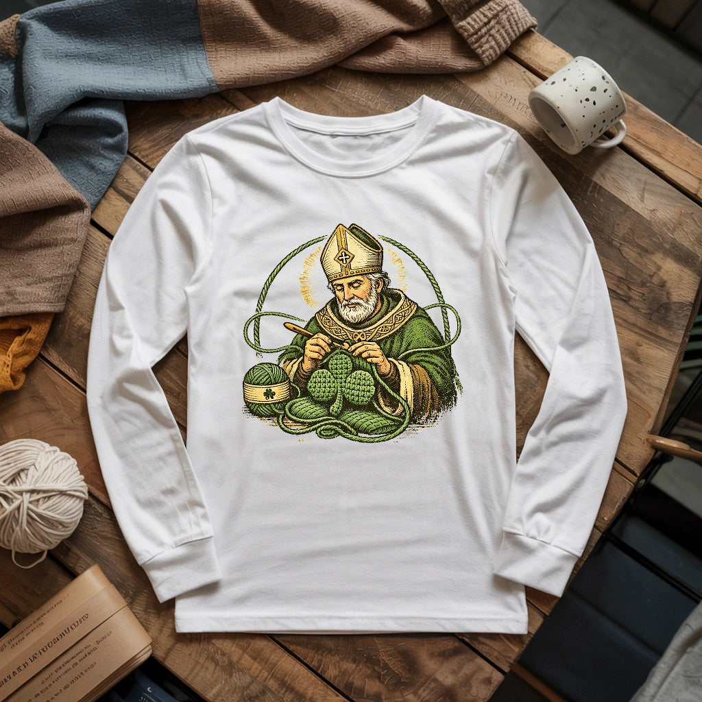 St.Patrick Crocheting Shamrock Long Sleeve T-shirt