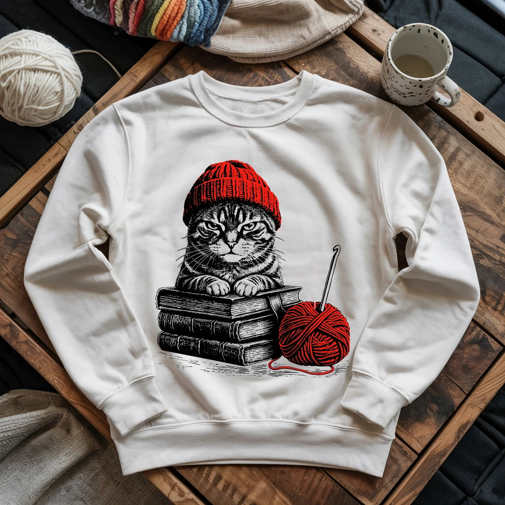 Vintage Cat, Book & Crocheting Sweatshirt