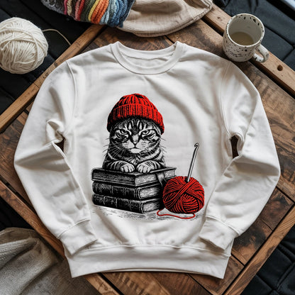 Vintage Cat, Book & Crocheting Sweatshirt