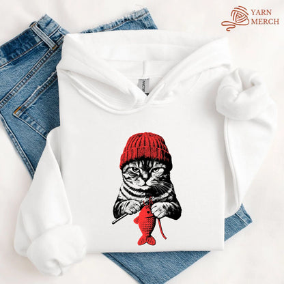 Vintage Crocheting Cat Hoodie