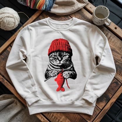Vintage Crocheting Cat Sweatshirt