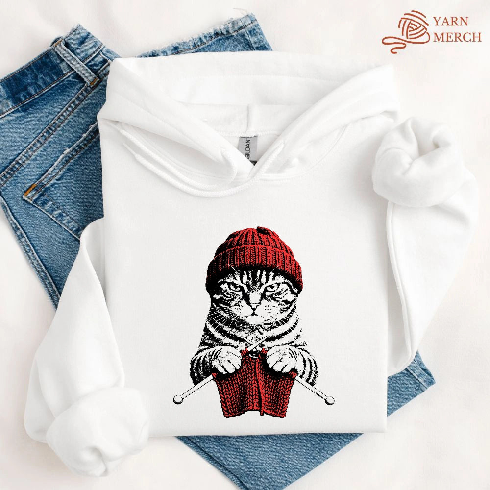 Vintage Knitting Cat Hoodie