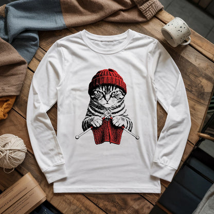 Vintage Knitting Cat Long Sleeve T-shirt
